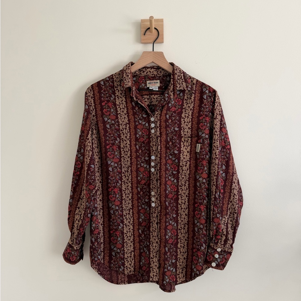 90’s Vintage Guess Jeans Tapestry Floral Button Front Blouse – Size M